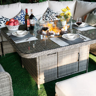 Champagne Curved Sofa Set with Fire Pit