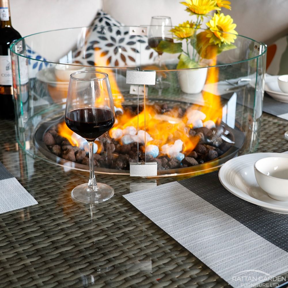 Champagne Curved Sofa Set with Fire Pit
