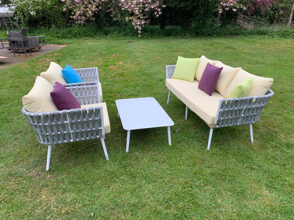 Monaco 5 Seat 4 Piece Rope Sofa Set with Cream Cushions