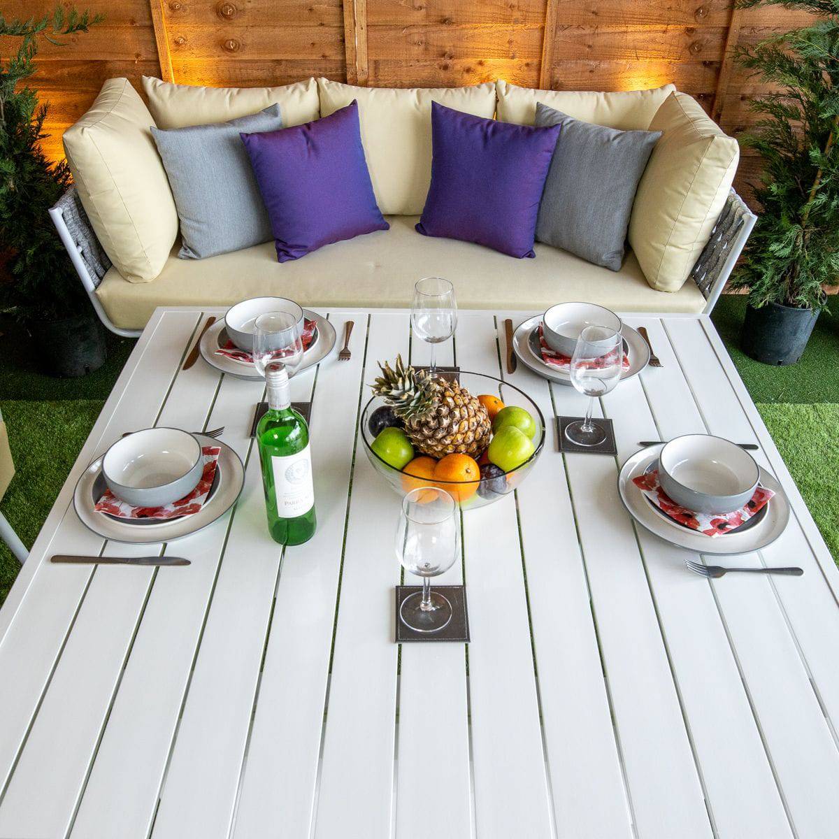 Monaco Silver 4 Seat Rope Dining Sofa Set With Cream Cushions