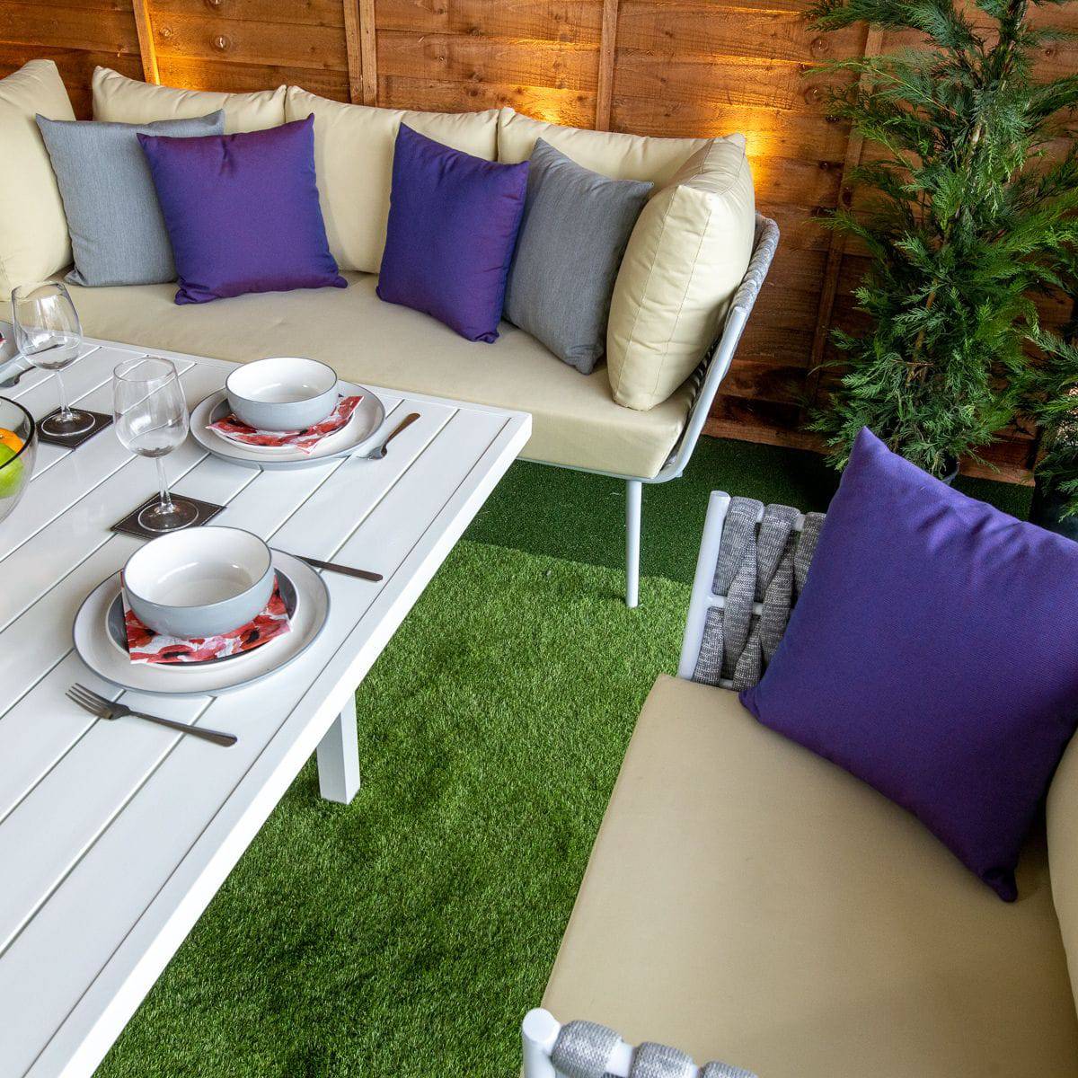 Monaco Silver 4 Seat Rope Dining Sofa Set With Cream Cushions