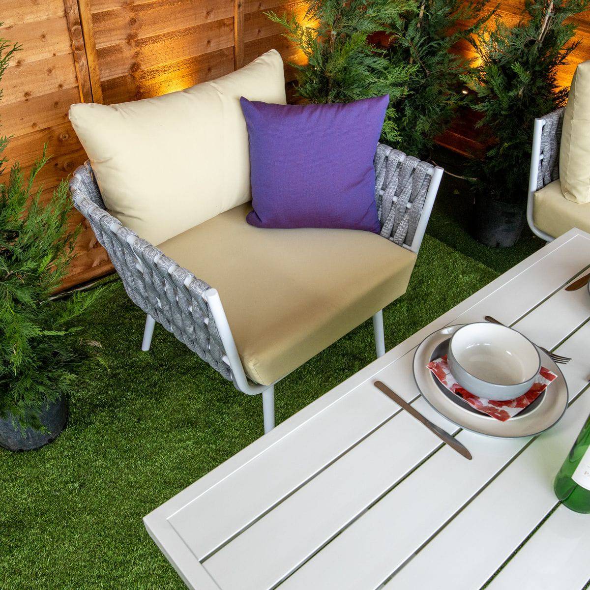 Monaco Silver 4 Seat Rope Dining Sofa Set With Cream Cushions