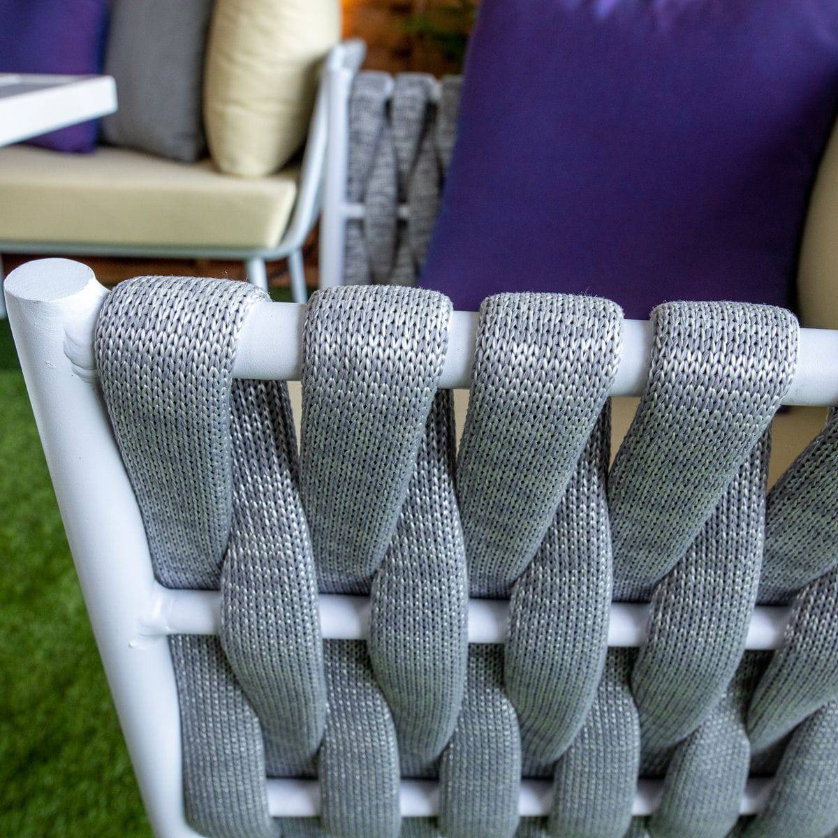 Monaco Silver 4 Seat Rope Dining Sofa Set With Cream Cushions