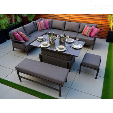 Deluxe Brabazon Aluminium 9 Seat Extra Large Corner Dining Set with Rising Table
