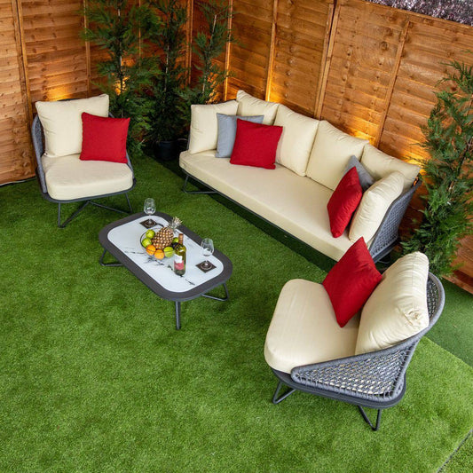 Oasis Grey 5 Seat 4 Piece Sofa Set With Cream Cushions