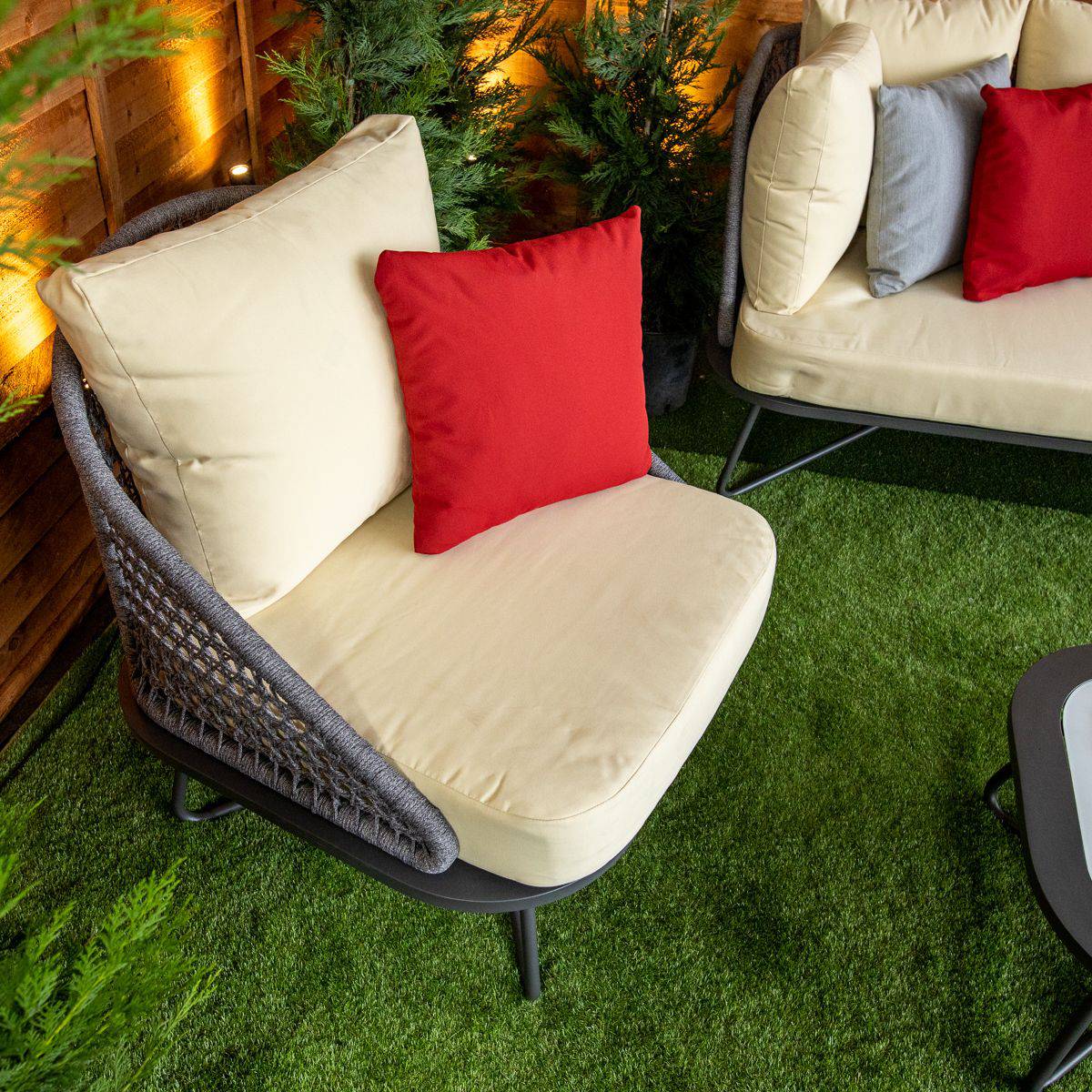 Oasis Grey 5 Seat 4 Piece Sofa Set With Cream Cushions