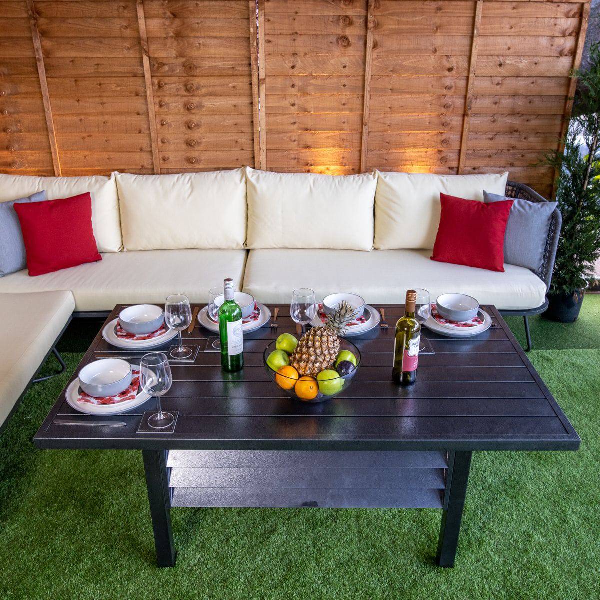 Oasis Rattan Grey Corner Dining Set With Cream Cushions