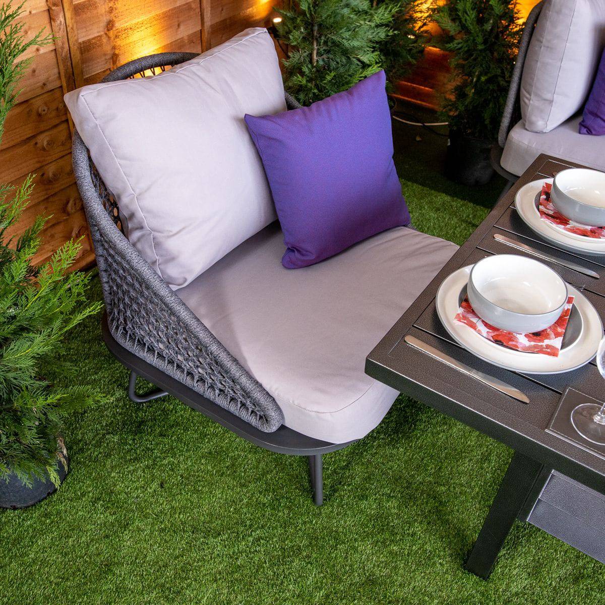 Oasis Grey Rope Dining Sofa Set With Grey Cushions