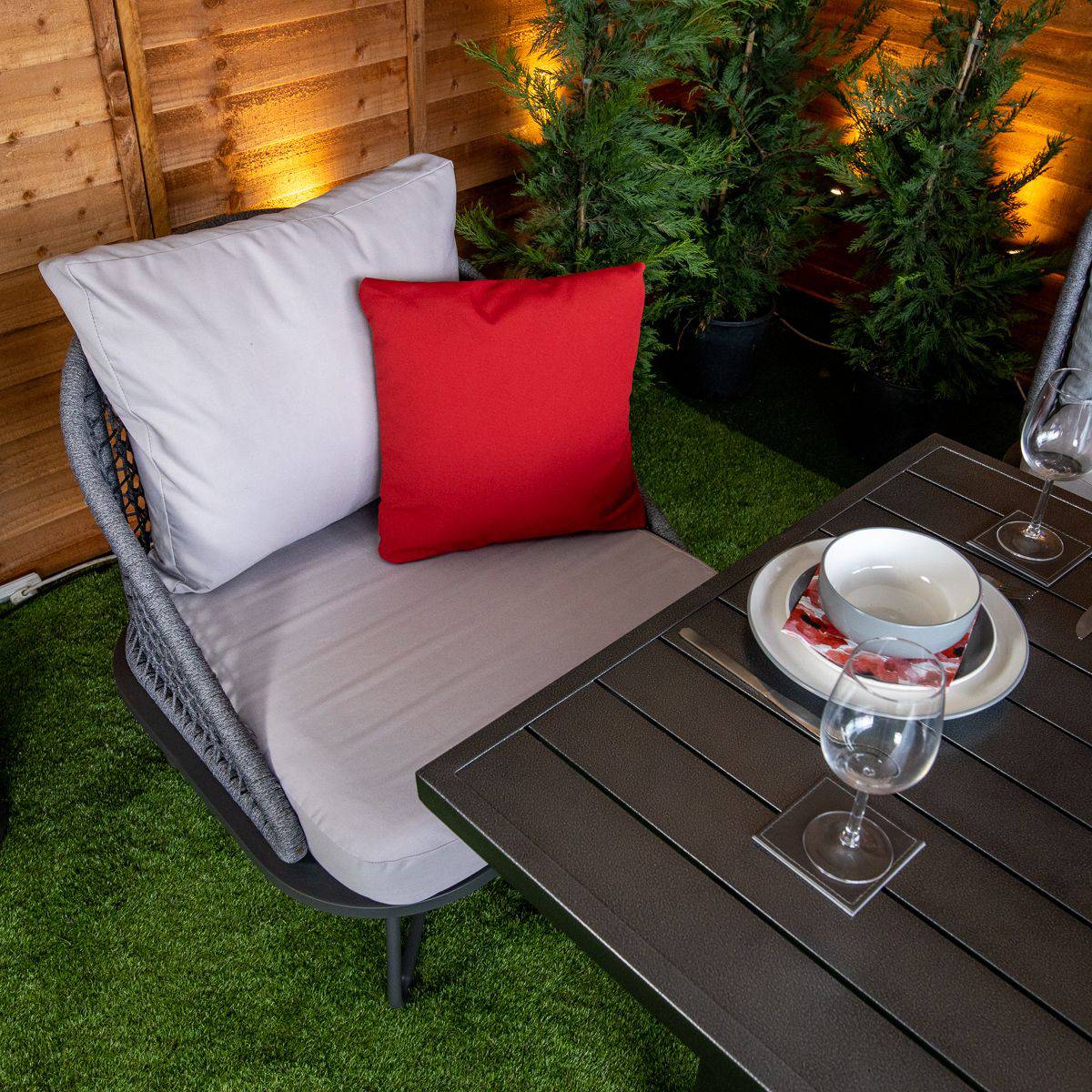 Oasis Rope Style Silver 4 Seat Dining Set With Grey Cushions