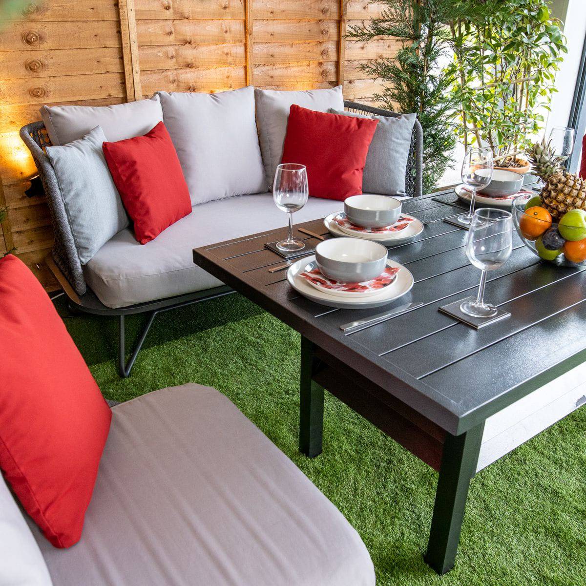 Oasis Rope Style Silver 4 Seat Dining Set With Grey Cushions