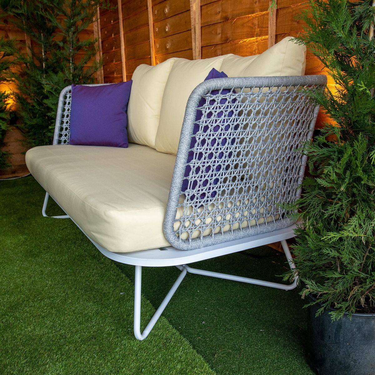 Oasis Rope Style Silver 4 Seat Sofa Set - Cream Cushions