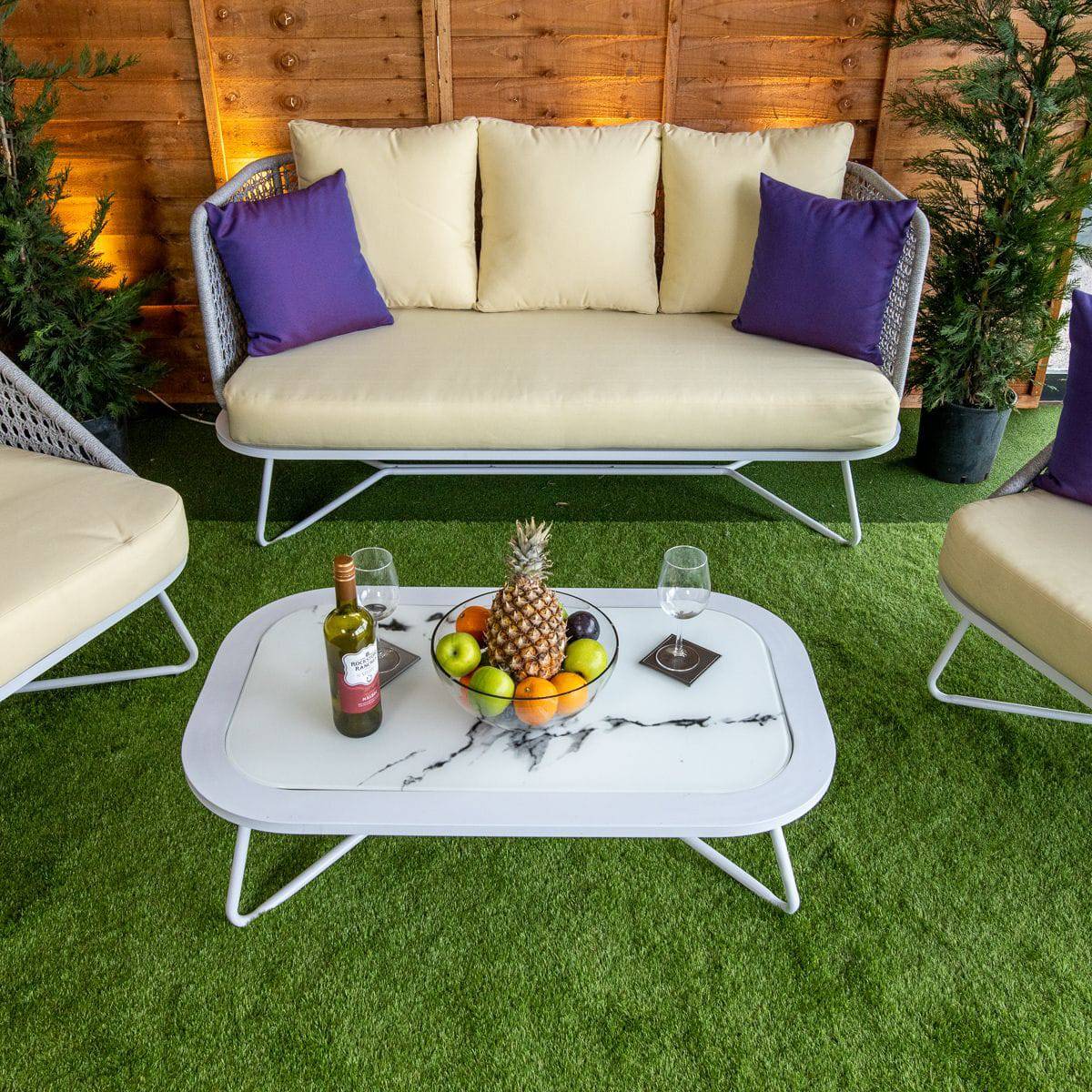 Oasis Rope Style Silver 4 Seat Sofa Set - Cream Cushions