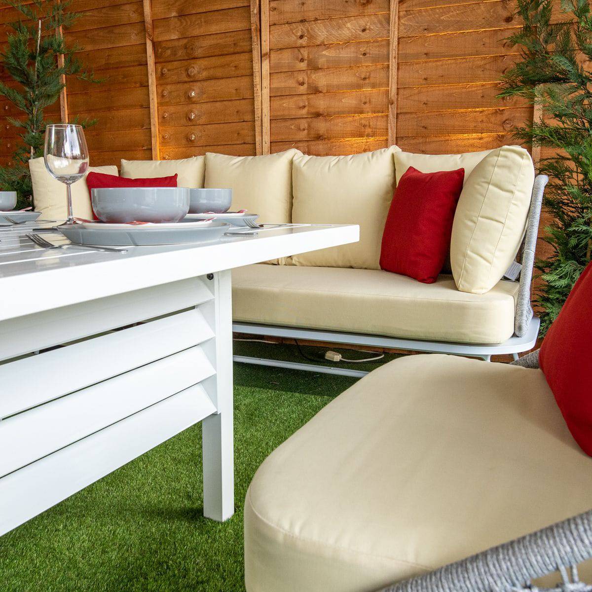 Oasis Rope Style Silver 5 Seat Dining Set With Cream Cushions