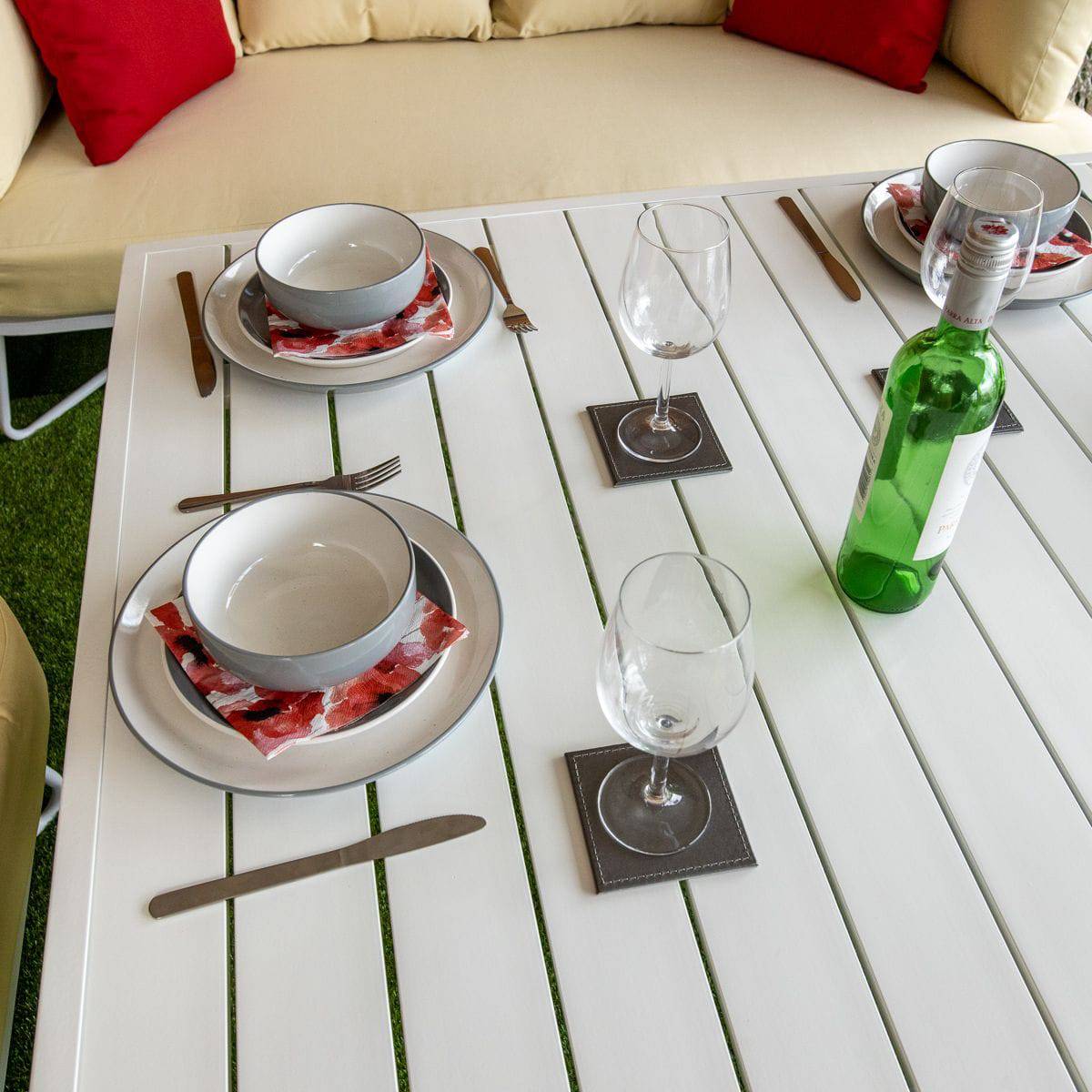 Oasis Rope Style Silver 5 Seat Dining Set With Cream Cushions