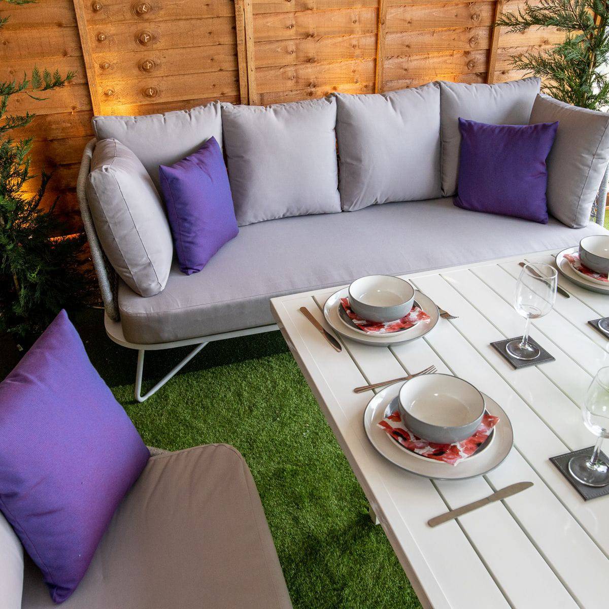 Oasis Rope Style Silver 5 Seat Dining Set With Grey Cushions