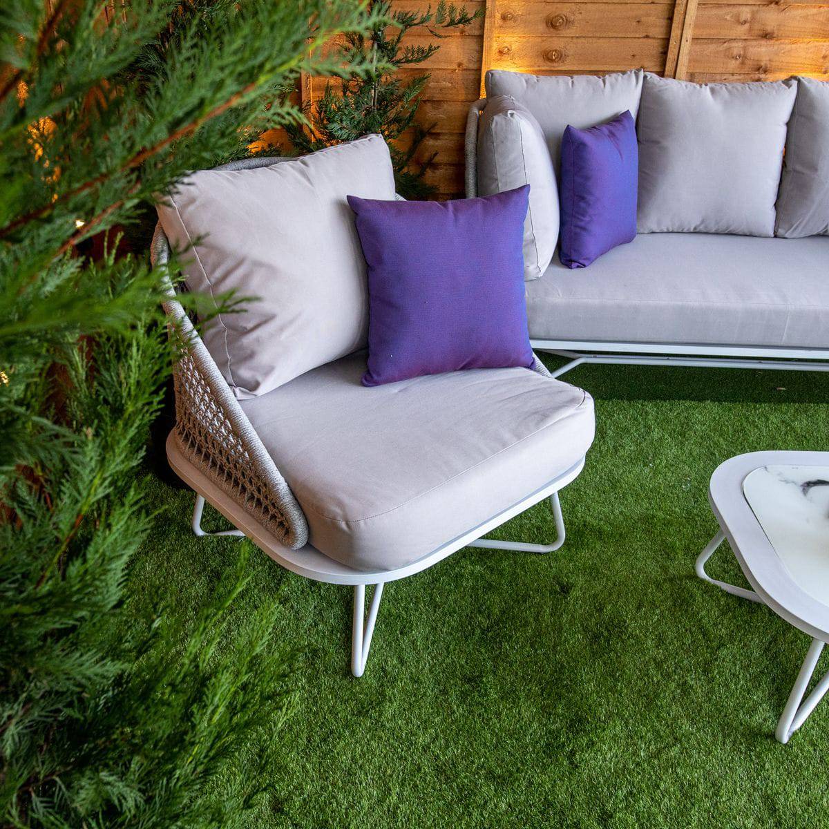 Oasis Rope Style Silver 5 Seat Dining Set With Grey Cushions