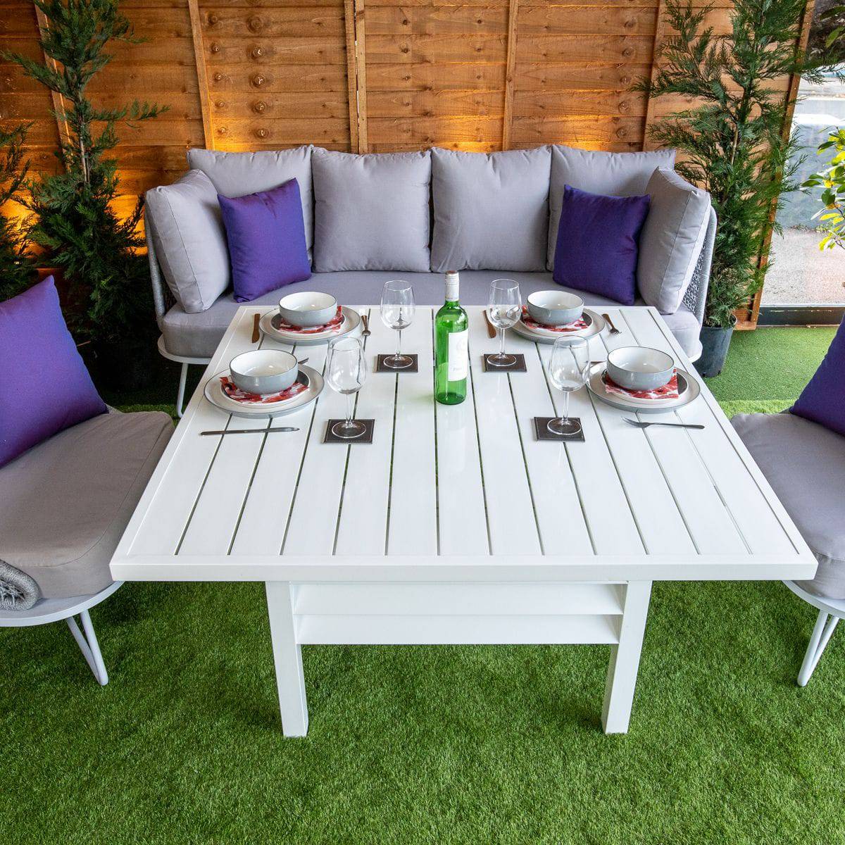 Oasis Rope Style Silver 5 Seat Dining Set With Grey Cushions