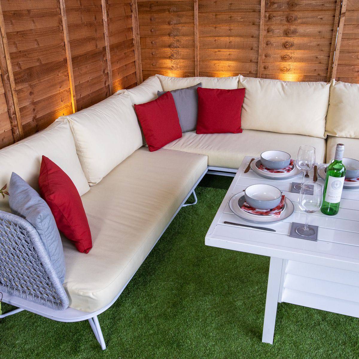 Oasis Rattan Silver Corner Dining Set With Cream Cushions