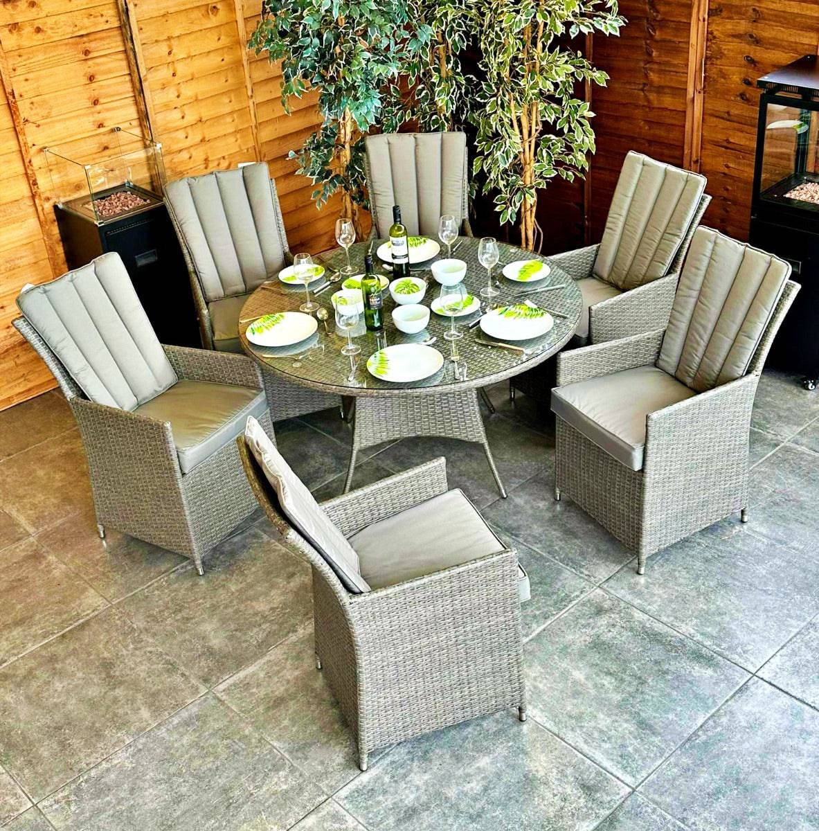 Rattan Ocean 6 Seater Round Garden Dining Set