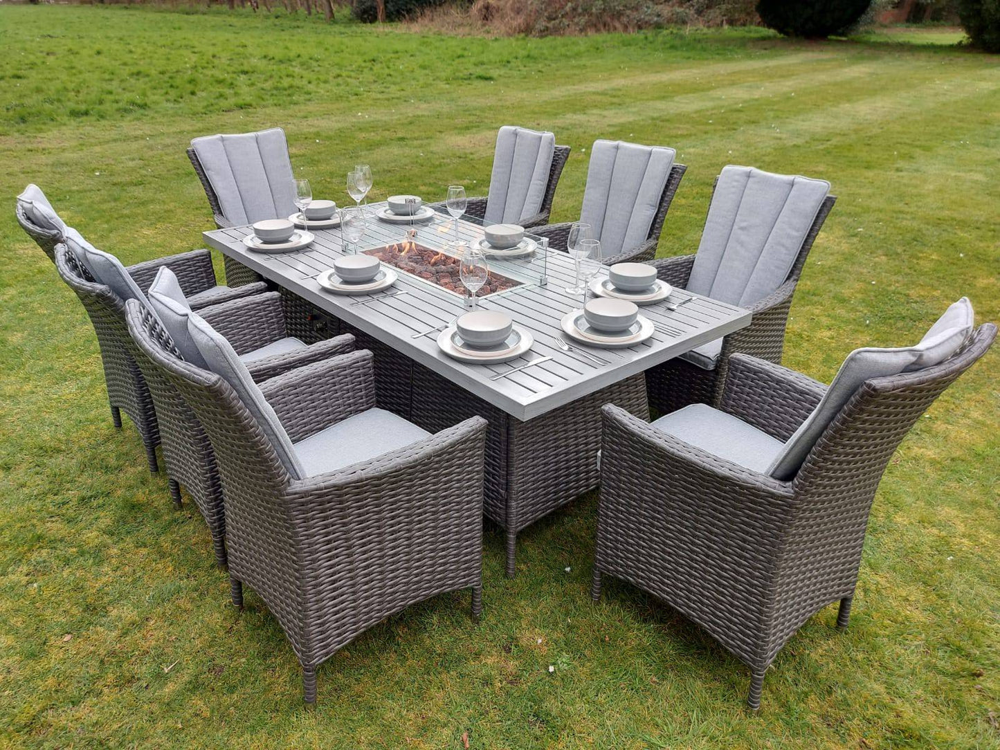 Platinum Atlanta Rectangular 8 Seat Dining Aluminium Table Top Fire Pit Set