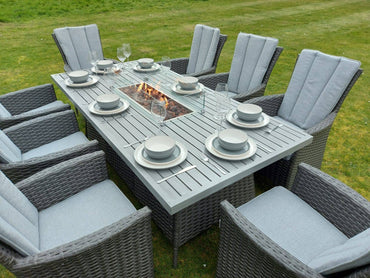 Platinum Rattan Atlanta Rectangular 8 Seat Dining Aluminium Table Top Fire Pit Set