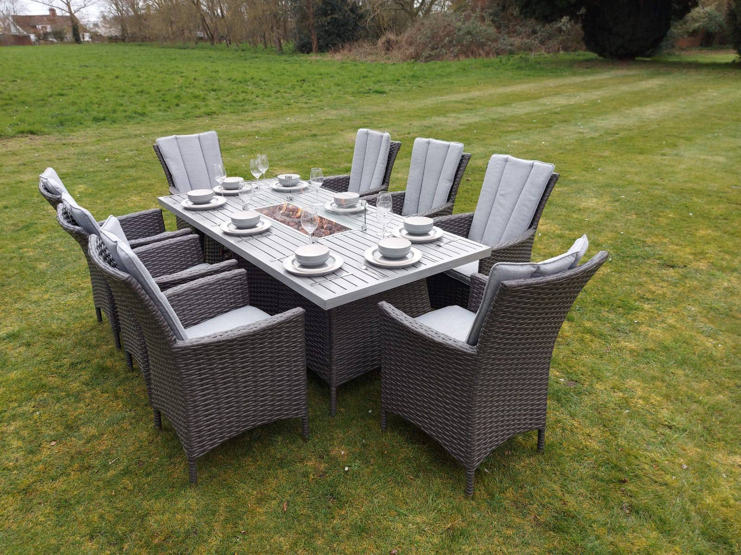 Platinum Atlanta Rectangular 8 Seat Dining Aluminium Table Top Fire Pit Set