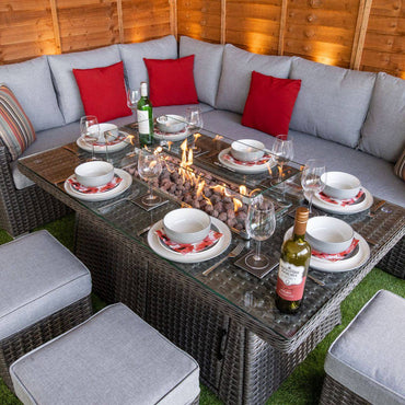 Rattan Platinum Hampton Corner Dining Firepit Sofa Set