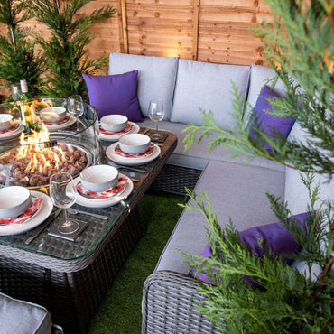 Platinum Rattan Miami Corner Dining Set with Fire Pit