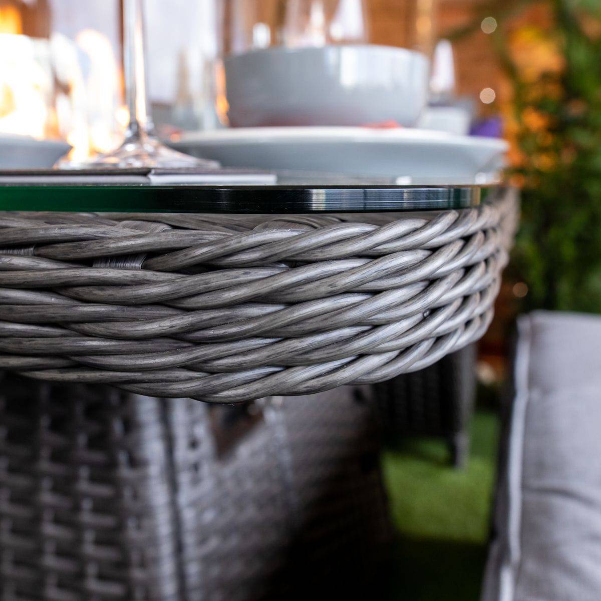 Platinum Rattan Miami Corner Dining Set with Fire Pit