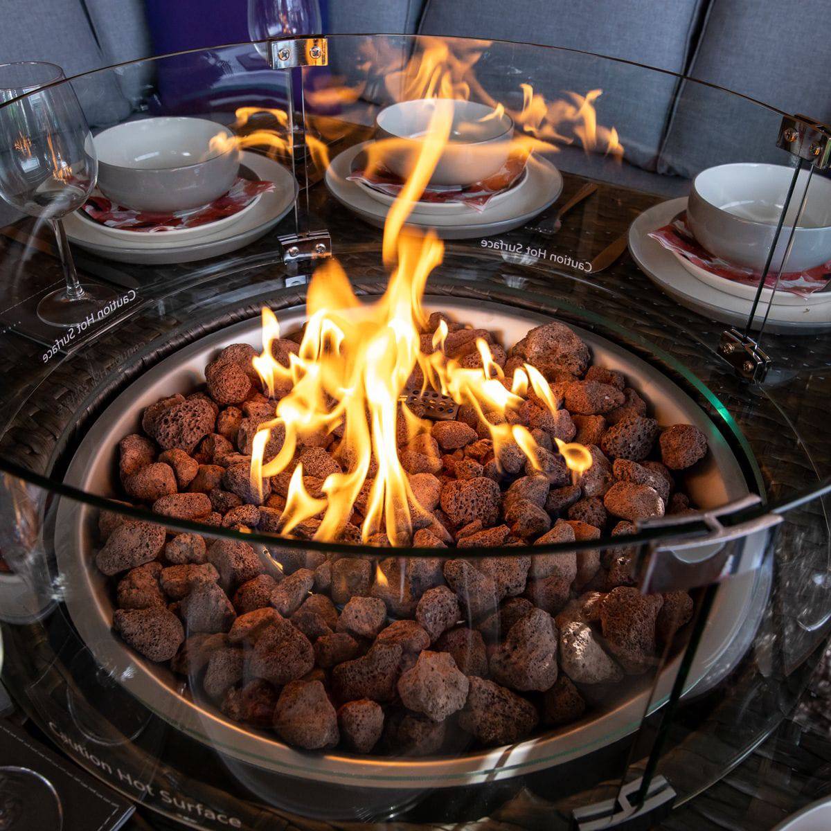Platinum Rattan Miami Corner Dining Set with Fire Pit