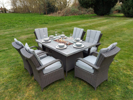 Platinum Rattan Tokyo Rectangular 6 Seat Aluminum Firepit Set