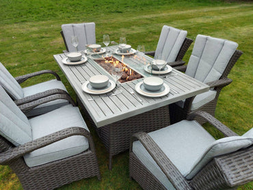 Platinum Rattan Tokyo Rectangular 6 Seat Aluminum Firepit Set