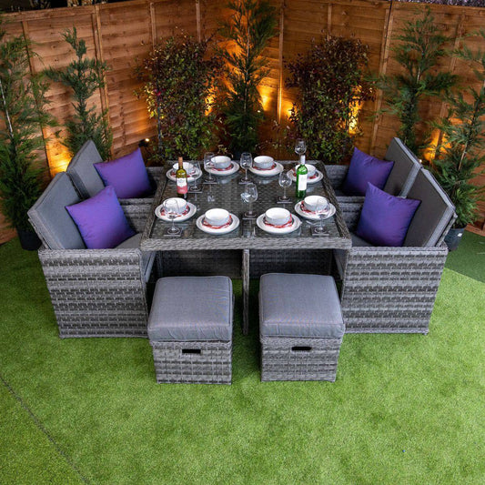 Rattan Serena 4 Seat Cube With 4 Storage Footstools