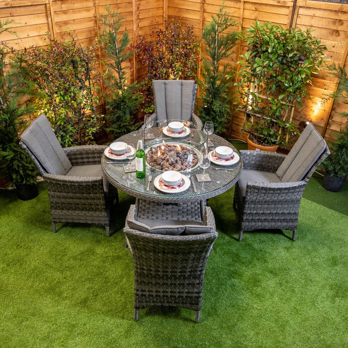 Serena Rattan Atlanta 4 Seater Round Fire Pit Dining Set