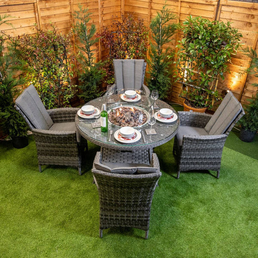Serena Rattan Atlanta 4 Seater Round Fire Pit Dining Set