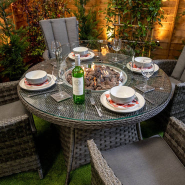 Serena Rattan Atlanta 4 Seater Round Fire Pit Dining Set