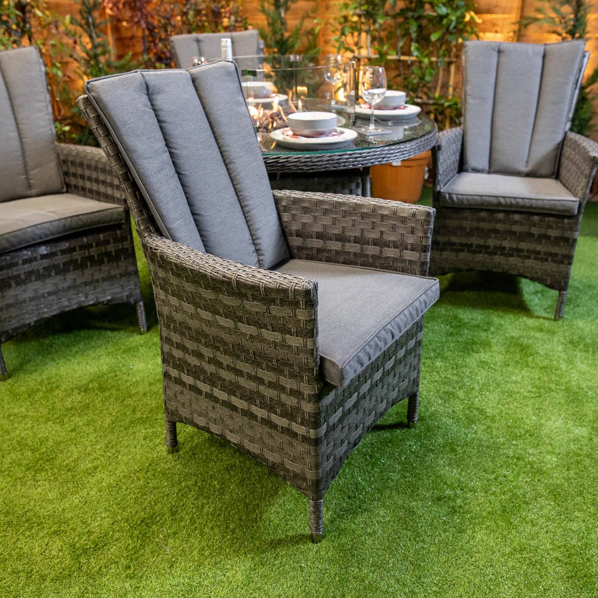 Serena Rattan Atlanta 4 Seater Round Fire Pit Dining Set
