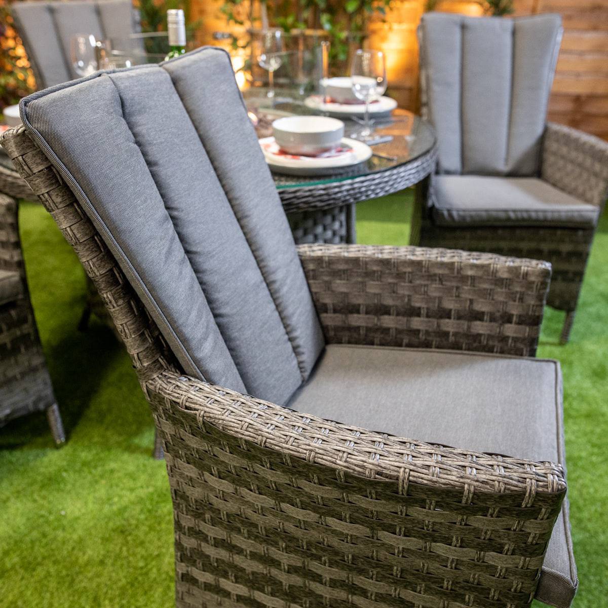 Serena Rattan Atlanta 4 Seater Round Fire Pit Dining Set