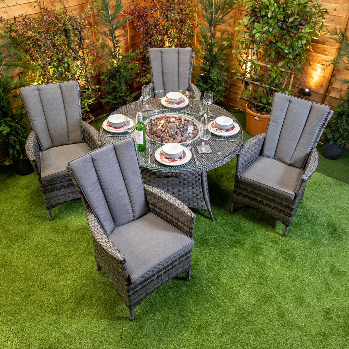 Serena Rattan Atlanta 4 Seater Round Fire Pit Dining Set