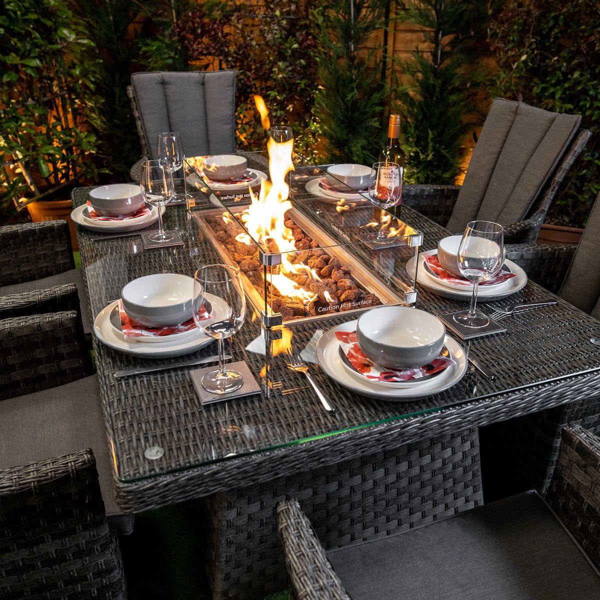 Serena Rattan Atlanta Rectangular 6 Seater Fire Pit Dining Set