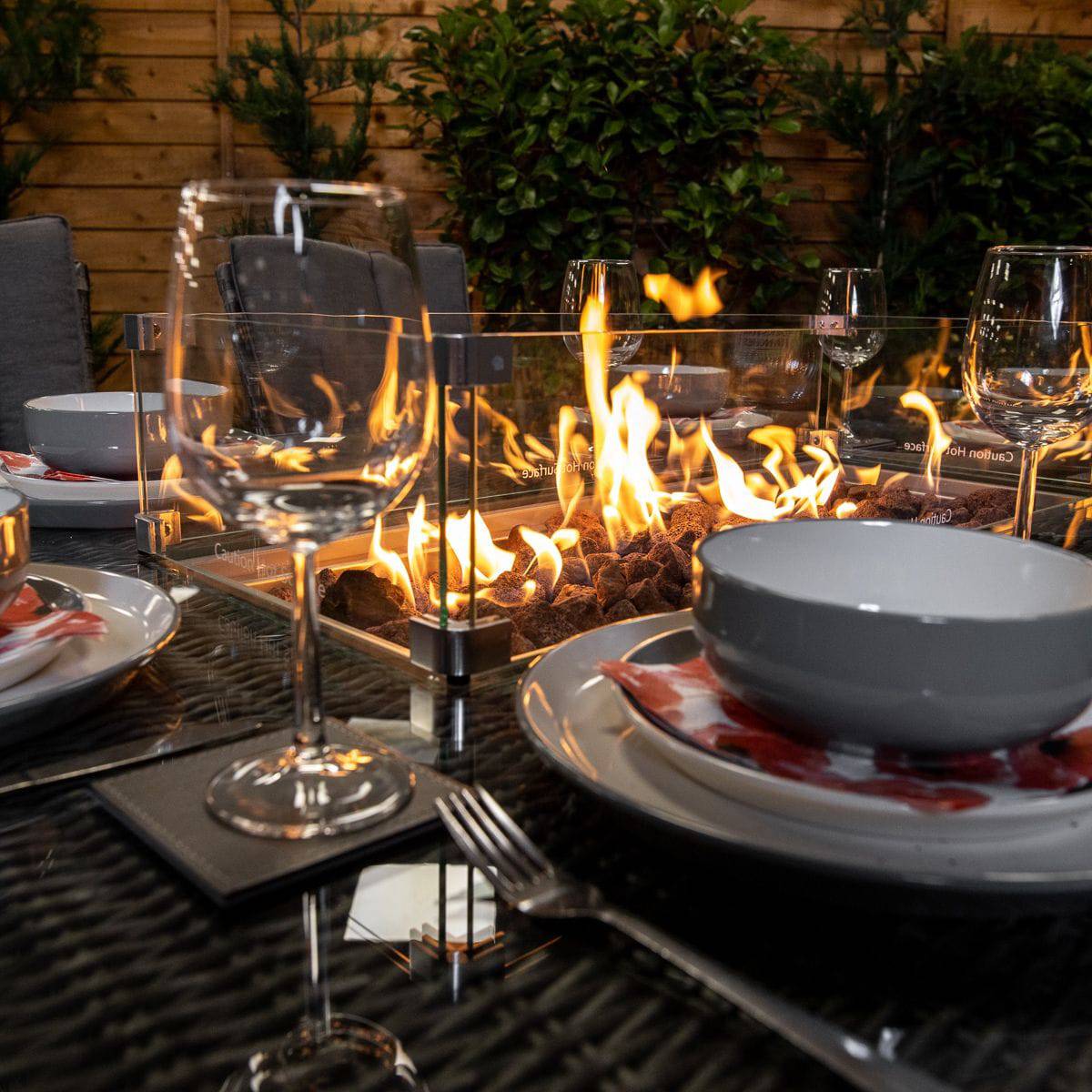 Serena Rattan Atlanta Rectangular 6 Seater Fire Pit Dining Set