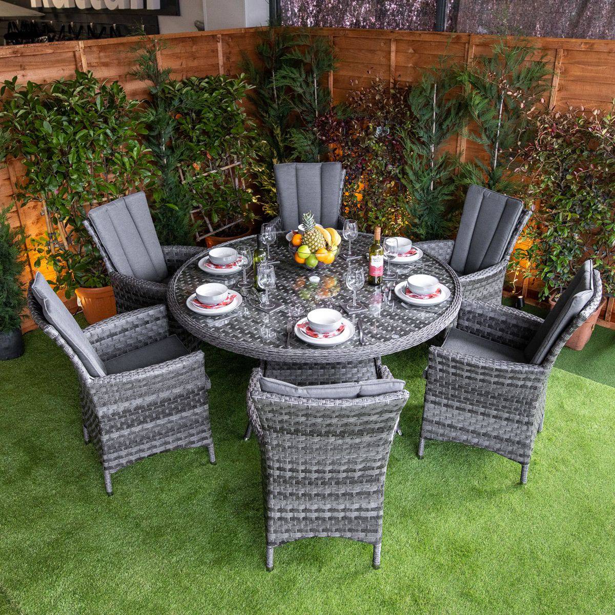 Serena Rattan Atlanta Round 6 Seater Dining Table Set