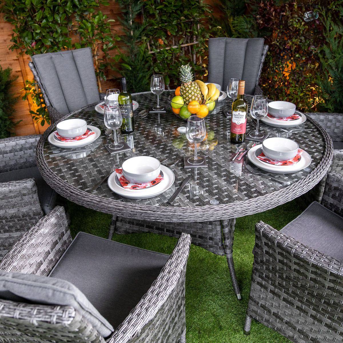 Serena Rattan Atlanta Round 6 Seater Dining Table Set