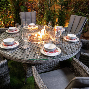 Serena Rattan Atlanta Round 6 Seater Fire Pit Dining Set