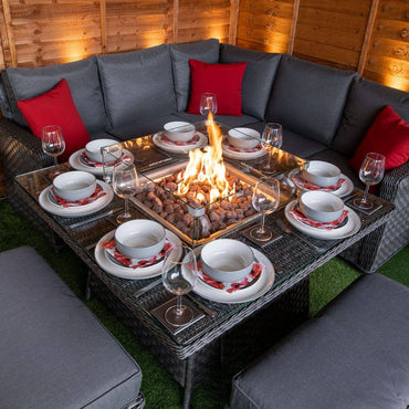 Rattan Serena Boston Corner Dining Set with Fire Pit