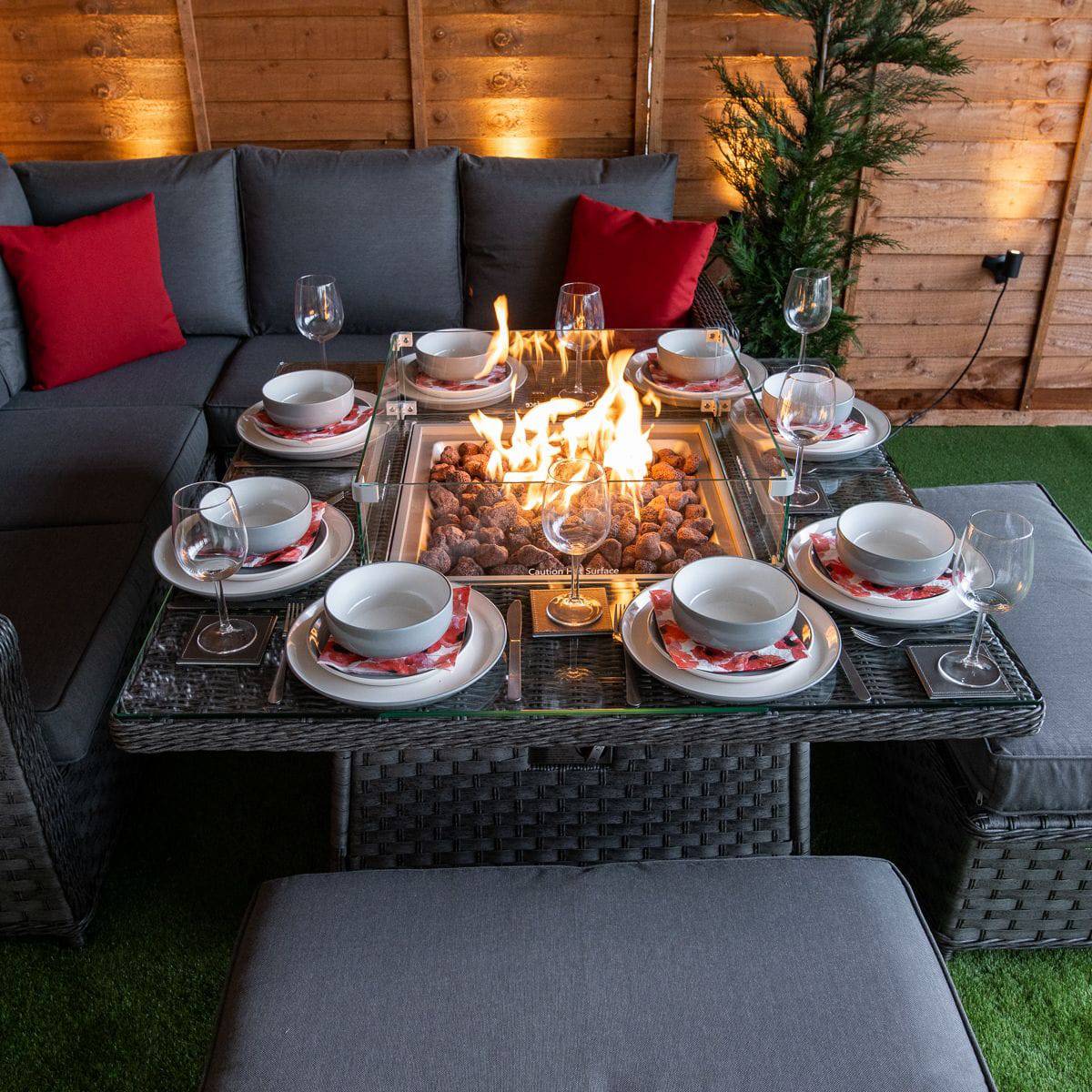Rattan Serena Boston Corner Dining Set with Fire Pit