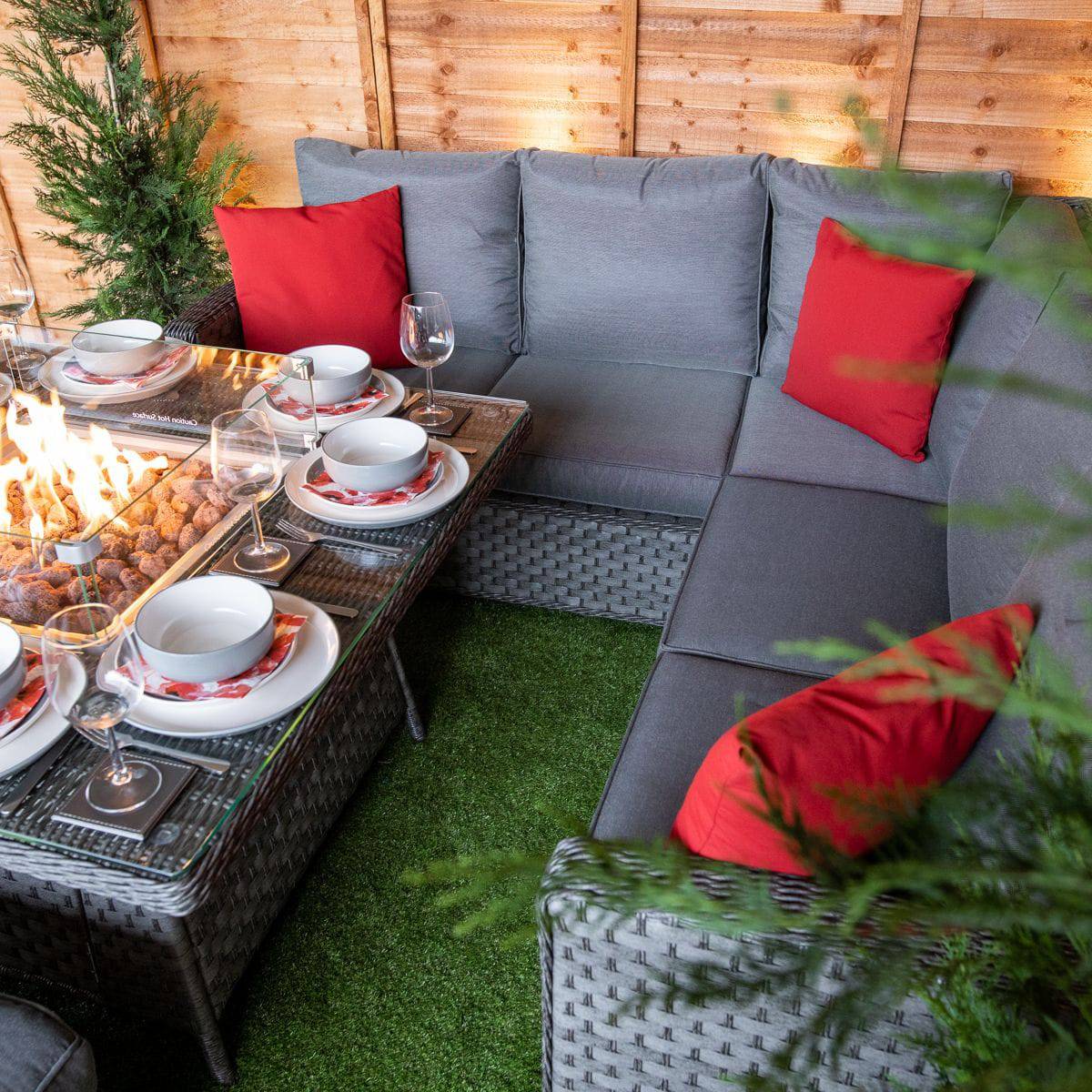 Rattan Serena Boston Corner Dining Set with Fire Pit