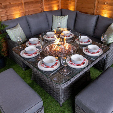Rattan Serena Miami Corner Dining Set with Firepit