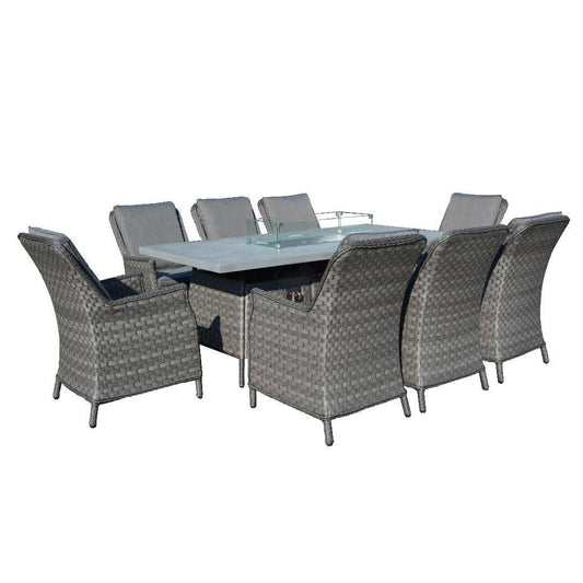 Serena Rattan Paris 8 Seat rectangle Fire Pit Dining Set