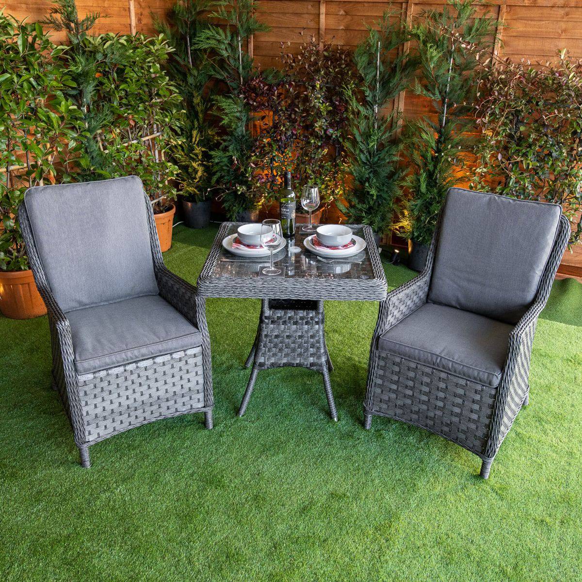 Serena Paris Bistro Square Rattan Dining Table with 2 Chairs